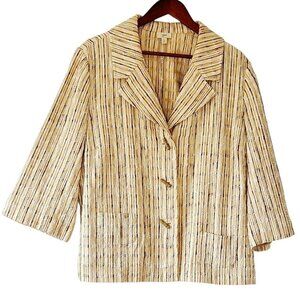 J. Jill Silk Blend Blazer Textured Brown Cream Ivory Vertical Stripe Tweed  XL